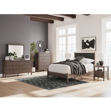 Symarro Youth Upholstered Platform Bedroom Set In Brown