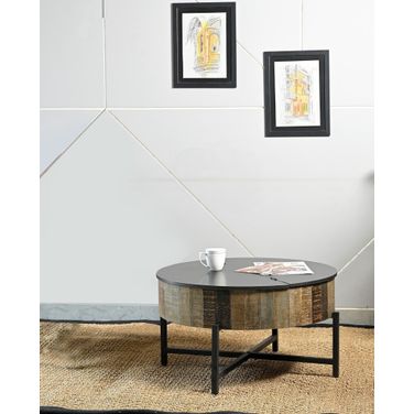 T1216C Round Storage Coffee Table In Rustic Vintage