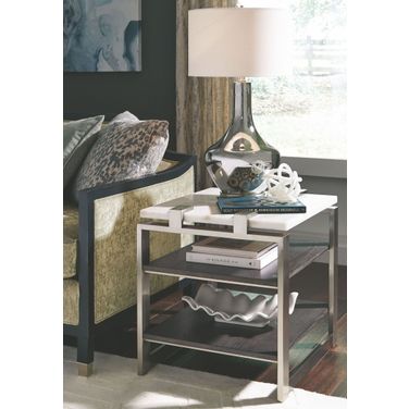 Paradox Pearl White Roasted Almond Metal Rectangular End Table