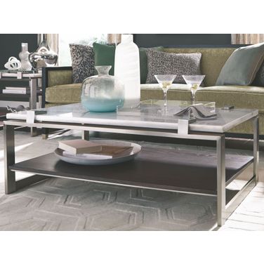 Paradox Pearl White Roasted Almond Metal Rectangular Cocktail Table