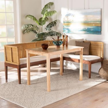 Tabanan Wood 3 Piece Dining Nook Set In White and Brown