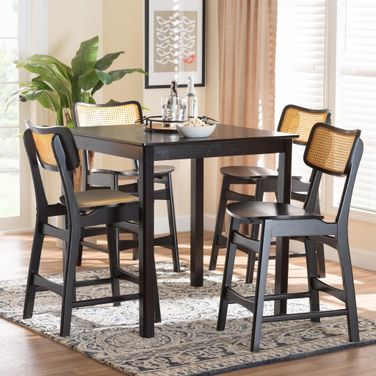 Tafari Wood and Rattan Pub Set In Dark Brown