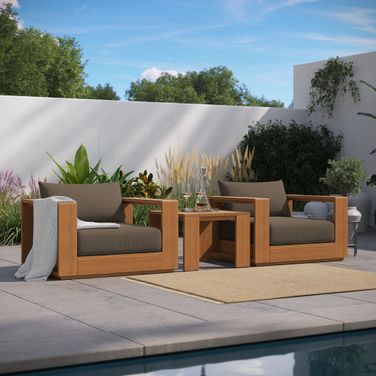 Tahoe 3-Piece Outdoor Patio Acacia Wood Furniture Set In Natural and Cocoa