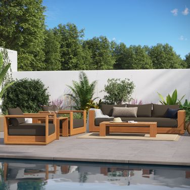 Tahoe 5-Piece Outdoor Patio Acacia Wood Furniture Set In Natural and Cocoa