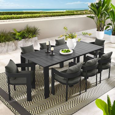 Tahoe 9-Piece Outdoor Patio Aluminum Dining Set In Gray and Charcoal