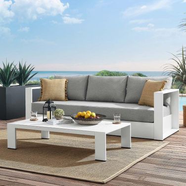 Tahoe Outdoor Patio Powder-Coated Aluminum 2-Piece Set In Grey In White and Gray