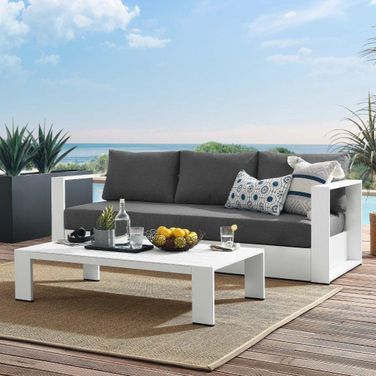 Tahoe Outdoor Patio Powder-Coated Aluminum 2-Piece Set In White Charcoal