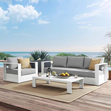 Tahoe Outdoor Patio Powder-Coated Aluminum 3-Piece Set In Grey In White and Gray