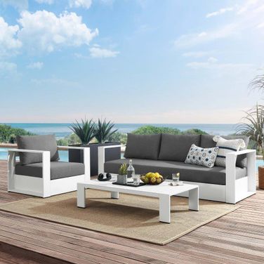 Tahoe Outdoor Patio Powder-Coated Aluminum 3-Piece Set In White Charcoal