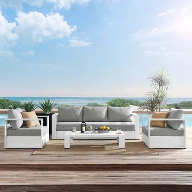 Tahoe Outdoor Patio Powder-Coated Aluminum 4-Piece Set In Grey In White and Gray