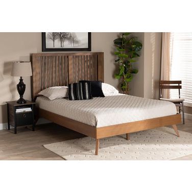 Takeo Mid-Century Modern Transitional Ash Walnut Finished Wood King Size Platform Bed