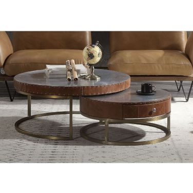 Tamas Aluminum and Cocoa Top Grain Leather Coffee Table (Large)
