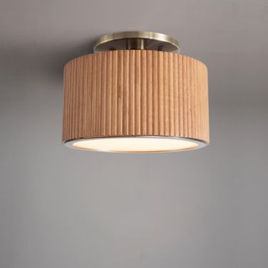 Tambo Semi-Flush Mount Ceiling Light In Natural Ash and Weathered Brass