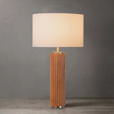 Tambo White Linen Shade Table Lamp In Natural Ash and Weathered Brass