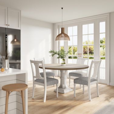 Tannen 5 Piece 59 Inch Round Dining Table Set In White and Gray