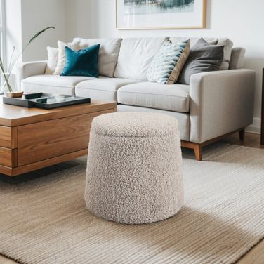 Tara Round Storage Ottoman In Beige