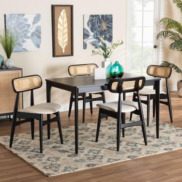 Tarana Wood 5 Piece Dining Set In Cream and Black