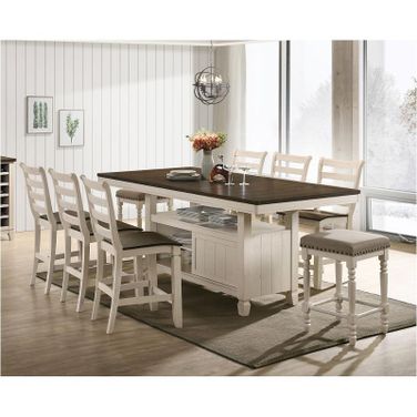 Tasnim Counter Height Dining Set In Oak And Antique White Finish