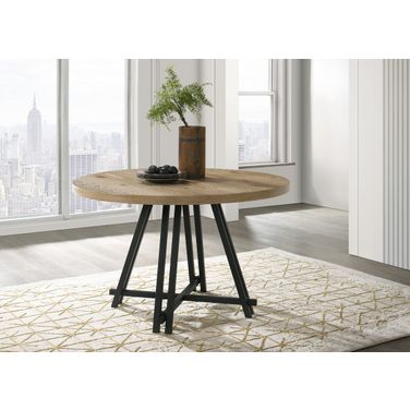 Tate 47 Inch Round Dining Table with Metal Base In Oak