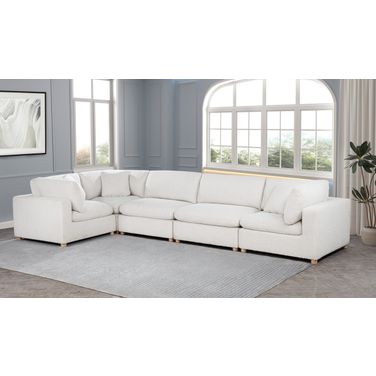 Tatiana 5 Piece Boucle Fabric Modular Sectional in Cream