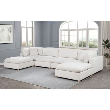 Tatiana 6 Piece Boucle Fabric Modular Sectional in Cream