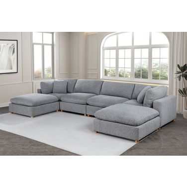 Tatiana 6 Piece Boucle Fabric Modular Sectional in Rich Gray