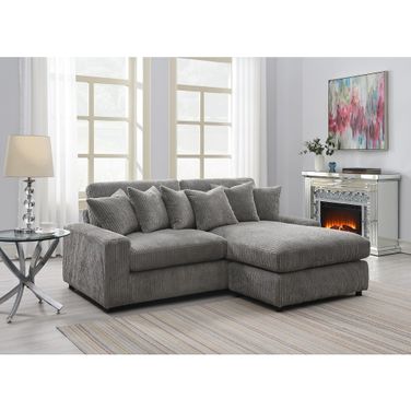 Tavia Reversible Sectional Sofa with 6 Pillows In Gray Corduroy