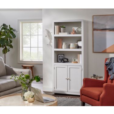 Taylor 74 Inch Bookcase with 2 Doors In White