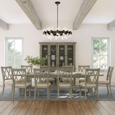 Telluride Eleven Piece Rustic Distressed Pine 127 Inch Extendable Dining Set In Grey