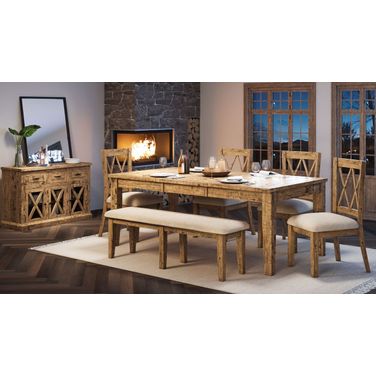 Telluride 78 Inch 6 Piece Dining Room Set with Bench In Gold
