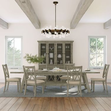 Telluride 127 Inch 7 Piece Extendable Dining Room Set In Driftwood