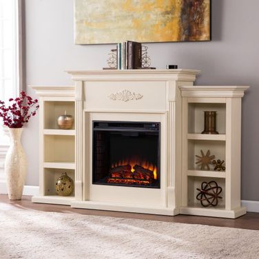 Tennyson Electric Fireplace With Bookcases In Ivory