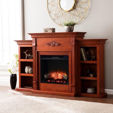 Tennyson Touch Screen Electric Fireplace With Bookcases In Mahogany