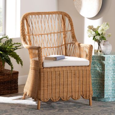 Teresa Scalloped Rattan Arm Chair In Light Honey