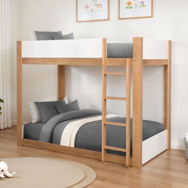Terri Twin Over Twin Bunk Bed In White and Natural