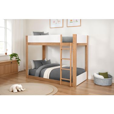Terri Twin/Twin Bunk Bed with 6 Inch Mattress In White and Natural