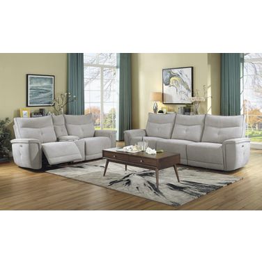 Tesoro Mist Gray Power Double Reclining Living Room Set with Power Headrests and USB Ports