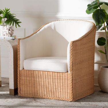 Tessa Rattan Arm Chair In Light Honey and White