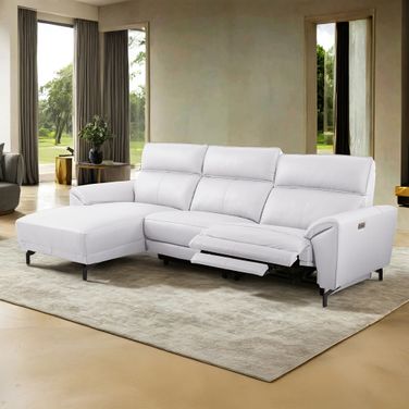 Themis Left Chaise Power Sectional In White