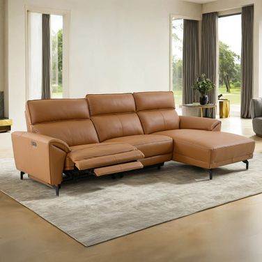 Themis Right Chaise Power Sectional In Brown Clay