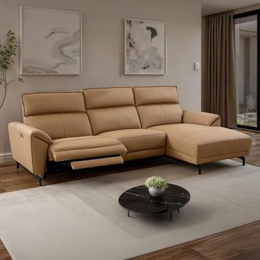 Themis Right Chaise Power Sectional In Light Brown