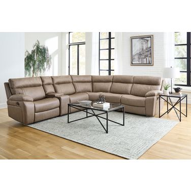 Theon 6 Piece Modular Manual Reclining Sectional and Entertainment Console In Stokes Toffee
