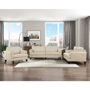 Thierry Leather Living Room Set In Cream