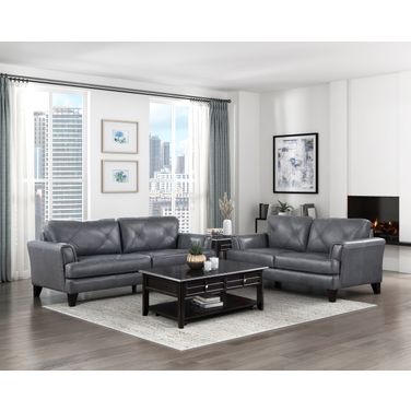 Thierry Leather Living Room Set In Gray