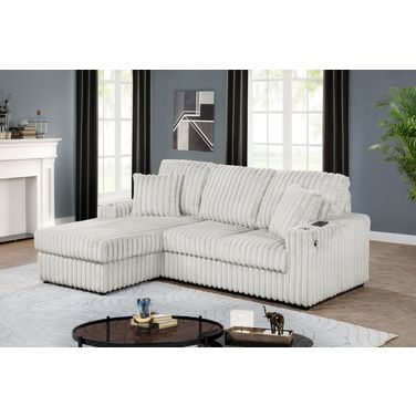 Thomas Corduroy Sectional with Reversible Ottoman In Beige