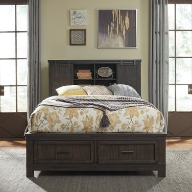 Thornwood Hills Queen Bookcase Bed In Dark Gray