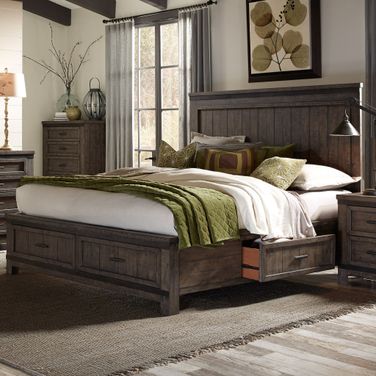 Thornwood Hills Queen Two Sided Storage Bed In Dark Gray