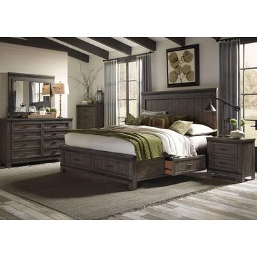 Thornwood Hills Rock Beaten Gray Two Sided Panel Storage Bedroom Set