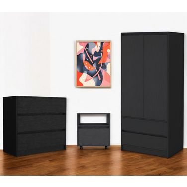 Modern 3-Piece Nightstand, Dresser, and Armoire Storage Set In Black