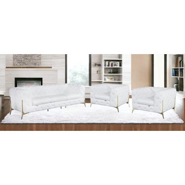 Three Piece Indoor Italian Leather Five Person Seating Set In White